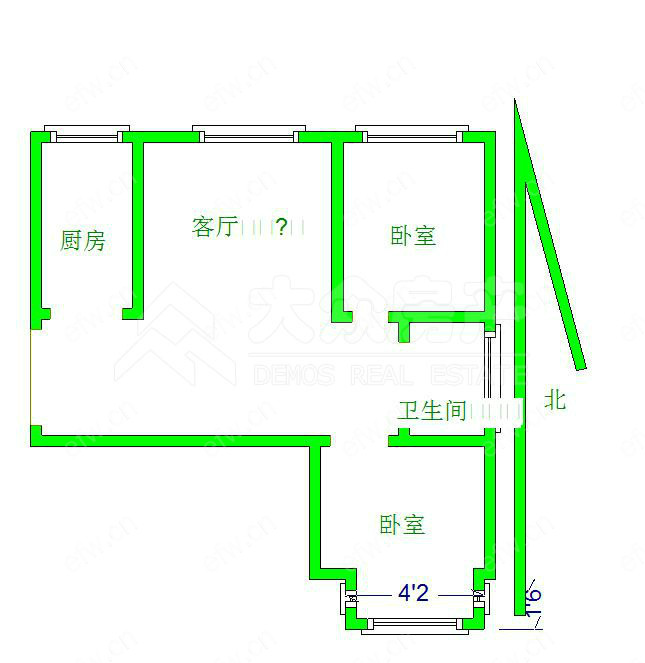 长乐苑毛坯 2室1厅1卫。