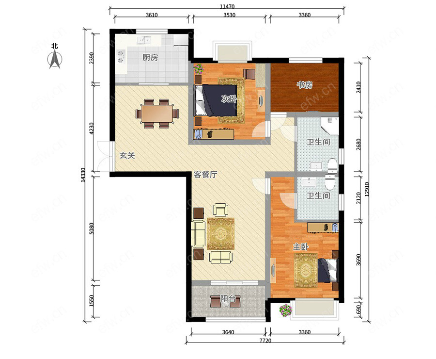 世茂首府  （天域景园）   3室2厅1