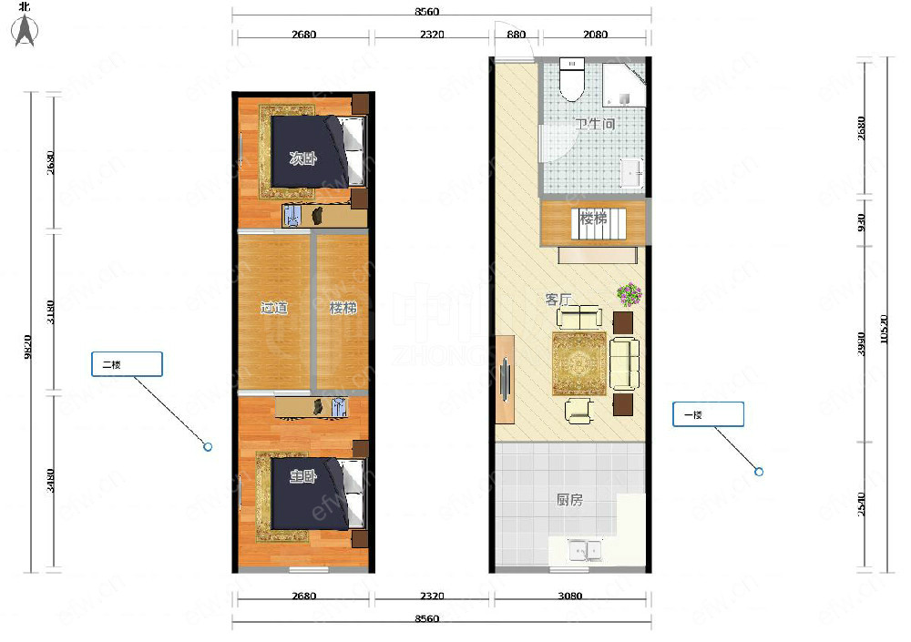 橘子公寓（21-22） 2室2厅